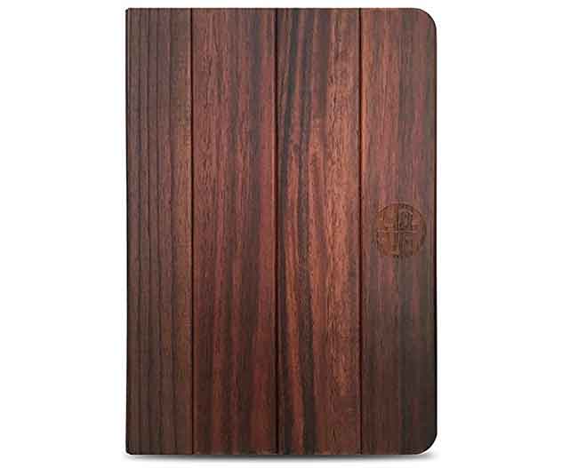 Funda para iPad de bambú "Dark Wood" de Reveal con soporte plegable
